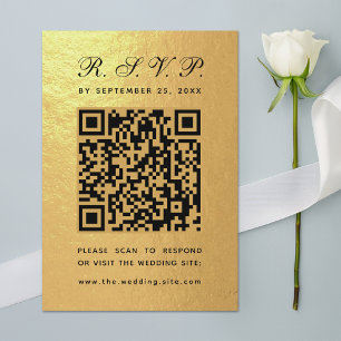 Imitats Gold Foil QR Code Black Script Luxus Hochz RSVP Karte