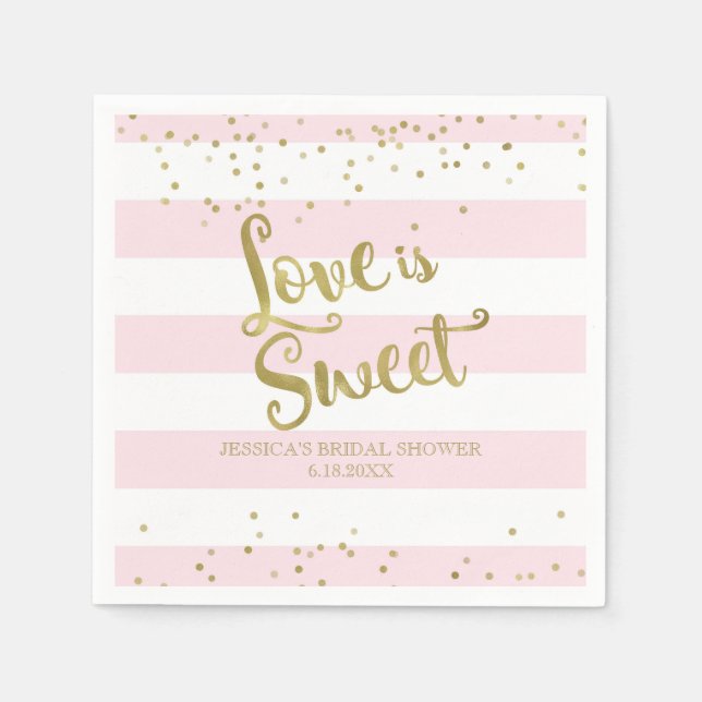 Imitats Gold Foil Rosa Streifen Liebe ist Sweet Sh Serviette (Vorderseite)