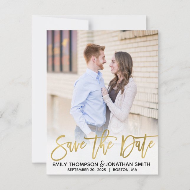 Imitats Gold Foil Script Foto Save the Date Card (Vorderseite)