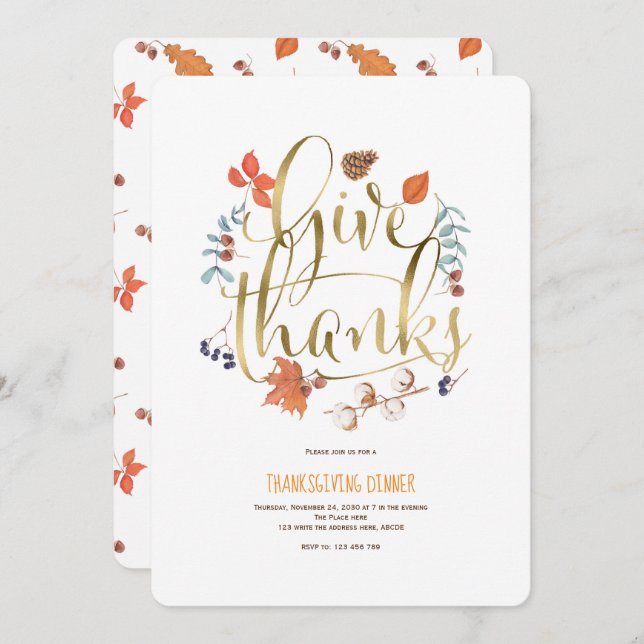 Imitats Gold Foil, Simple, GIve Danke Einladung (Vorne/Hinten)