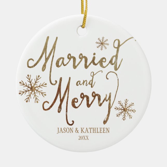 Imitats Gold Foil VERHEIRATET UND MERRY | Urlaub 2 Keramikornament (Vorne)