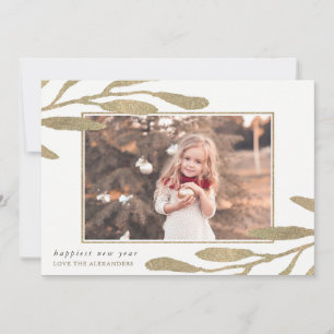 Imitats Gold Frame Happy New Year Foto Feiertagskarte