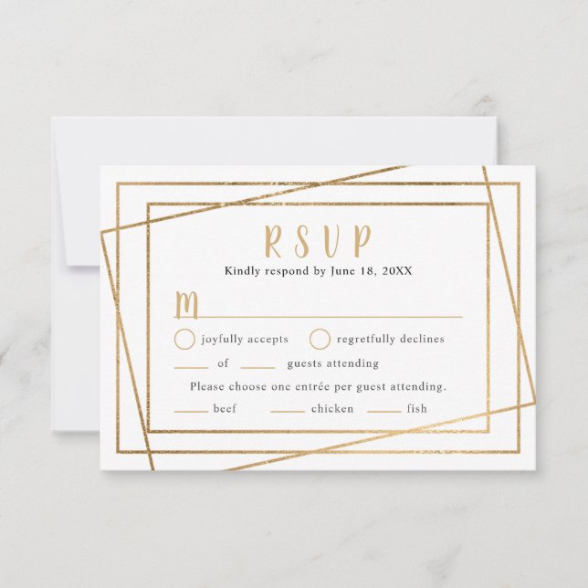 Imitats Gold Geometric Frame Wedding RSVP + Eintri (Vorderseite)