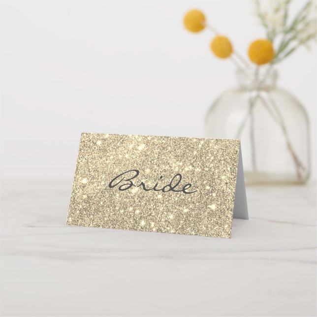 Imitats Gold Glitzer Bride Platzkarte (Vorderseite)