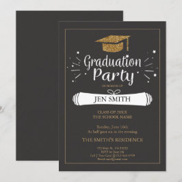 Imitats Gold Glitzer Cap Graduation Party Einladun Einladung