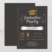 Imitats Gold Glitzer Cap Graduation Party Einladun