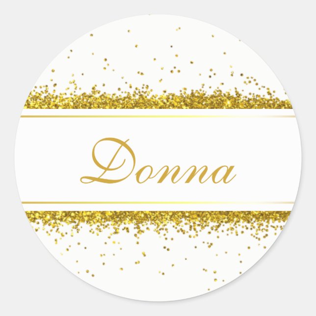 Imitats Gold Glitzer Confetti Name Runder Aufkleber (Vorderseite)