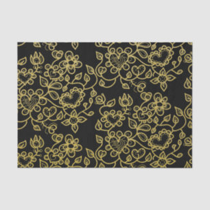 Imitats Gold Glitzer Doodle Blume auf schwarz Seidenpapier