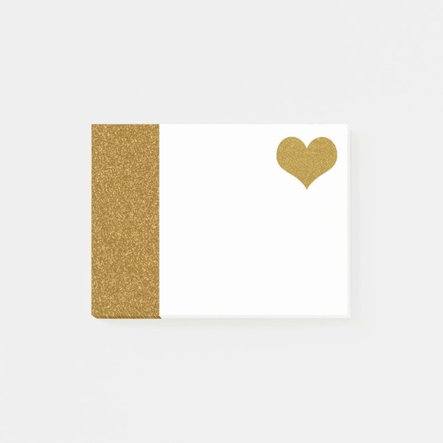 IMITATS Gold Glitzer Heart (bedruckt flach) Post-it Klebezettel (Vorderseite)