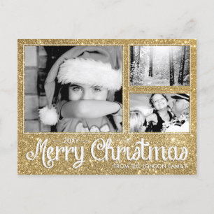 Imitats Gold Glitzer Merry Xmas 3 Foto Postkarte
