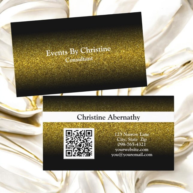 Imitats Gold Glitzer Ombre QR Beruflich Visitenkarte (business card template front and back)