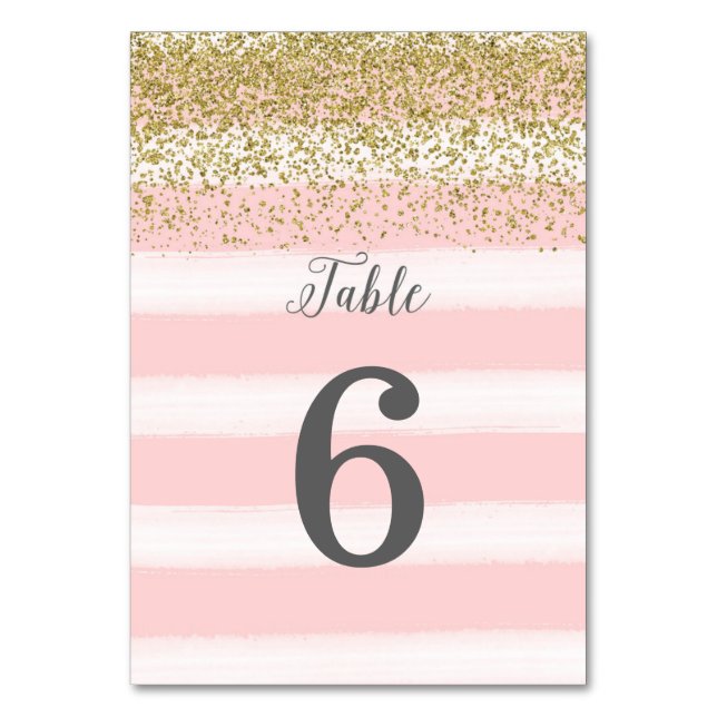 Imitats Gold Glitzer Pink Wedding Tischnummer Card (Vorderseite)