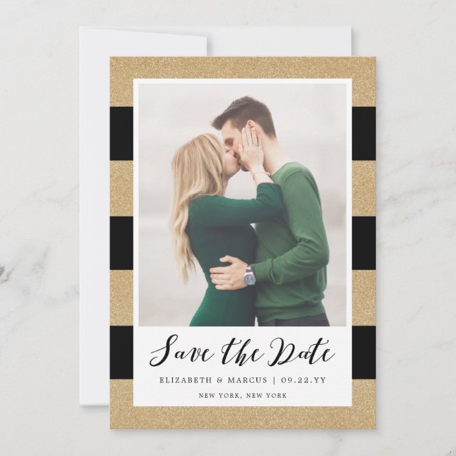 Imitats Gold Glitzer Save the Date Card (Vorderseite)