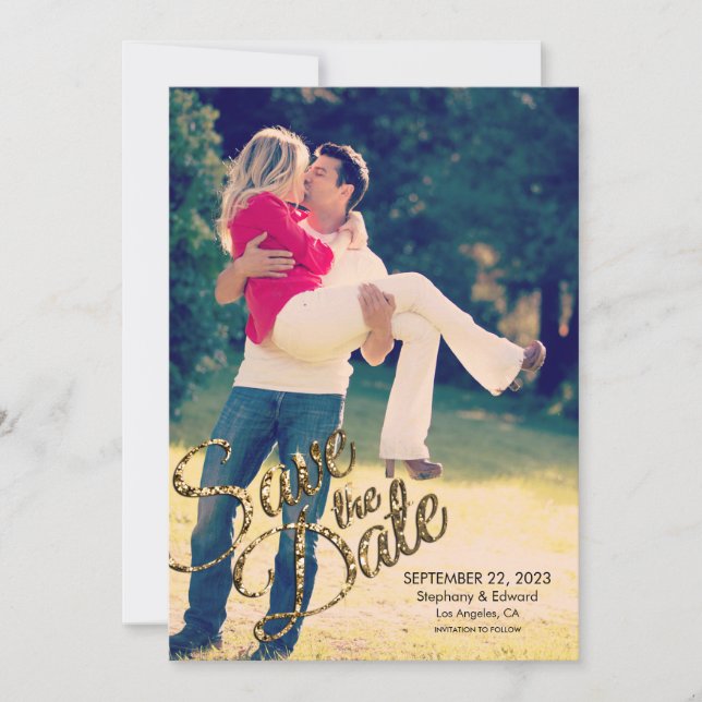 Imitats Gold Glitzer Save the Date Hochzeit Erinne (Vorderseite)