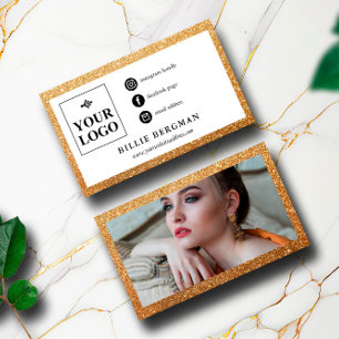 Imitats Gold Glitzer Social Media Logo und Foto Visitenkarte