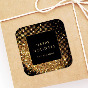 Imitats Gold Glitzer und Black Happy Urlaub Quadratischer Aufkleber