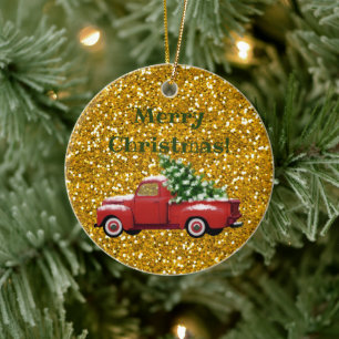 Imitats Gold Glitzer Weihnachten Vintager LKW Keramik Ornament