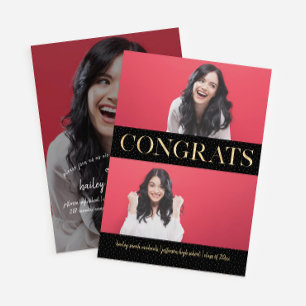 Imitats Gold Glückwunschs Drei Foto Graduierungspa Einladung