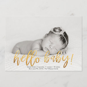 Imitats Gold Hello Baby! Foto Birth Ankündigung