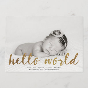 Imitats Gold Hello World Foto Geburtserklärung Ankündigung