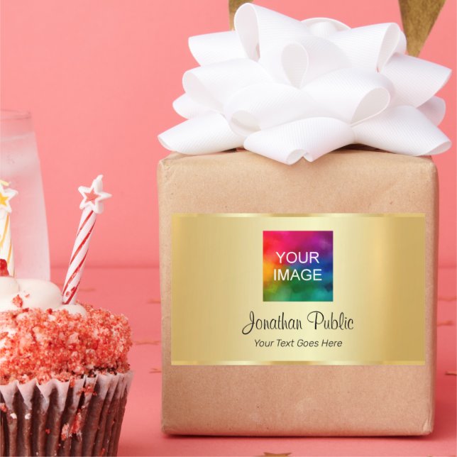 Imitats Gold Hochladen Ihres Foto- oder Firmenlogo Rechteckiger Aufkleber (Party)