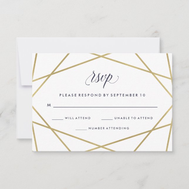 Imitats Gold mit Midnight Blue Text Wedding RSVP (Vorderseite)