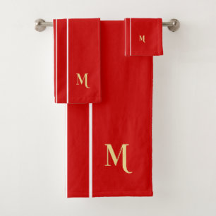 Imitats Gold Mit Monogramm Red White Racing Streif Badhandtuch Set