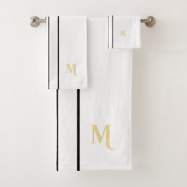 Imitats Gold Mit Monogramm schwarze Streifen Weiß Badhandtuch Set