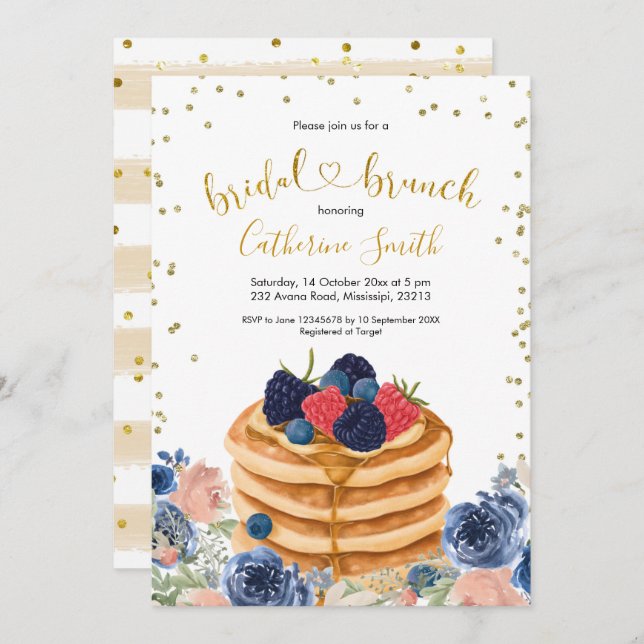 Imitats Gold Pancake Bridal Brunch Einladung (Vorne/Hinten)