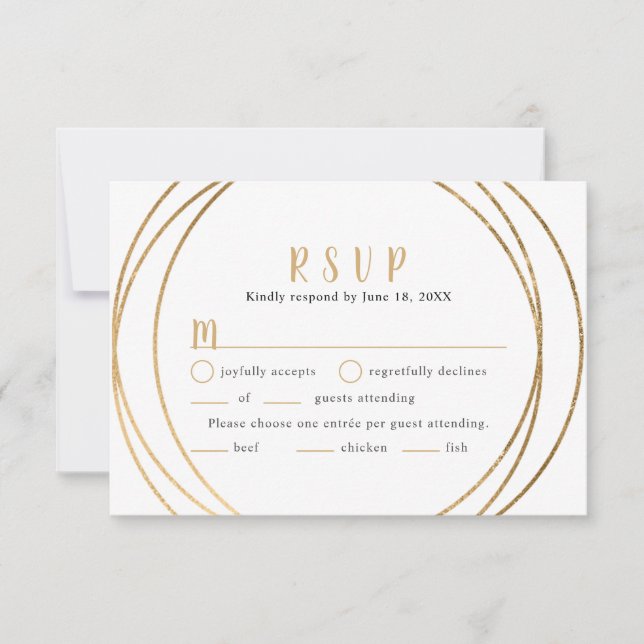 Imitats Gold Round Geo Frame Wedding RSVP + Eintri (Vorderseite)