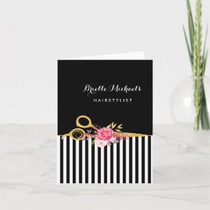 Imitats Gold Schere Streifen Rosa Blumenhaarsalon Karte