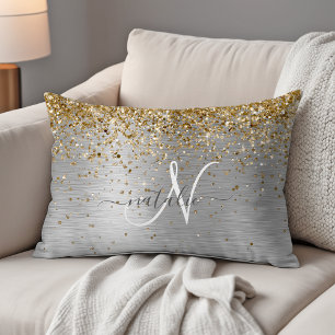Imitats Gold Silber Bürstenmetall Glitzer Monogram Dekokissen