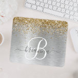 Imitats Gold Silber Bürstenmetall Glitzer Monogram Mousepad<br><div class="desc">Dieses schicke Mauspad-Design mit hübschem vergoldeten Glitzer auf silberfarbenem metallischem Hintergrund ist einfach zu personalisieren.</div>