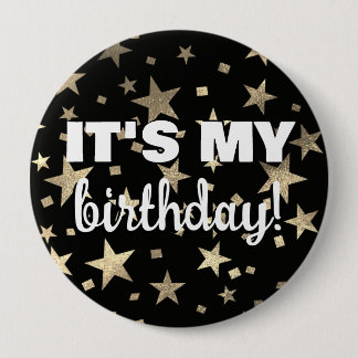 Imitats Gold Stars Black Confetti Es ist mein Gebu Button