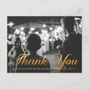 Imitats Gold Wedding Foto Cursive Dankeschön Card Postkarte