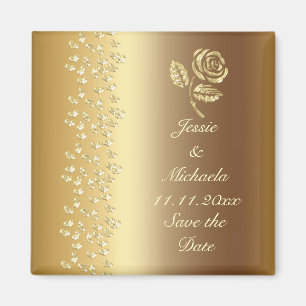 Imitats Gold Wedding Rose und Herz Save the Date Magnet