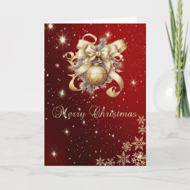 Imitats Gold Weihnachtsball Bogen, Schneeflocken R Feiertagskarte (Vorderseite)