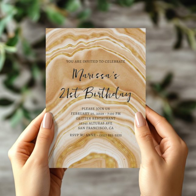 Imitats Golden Agate 21. Geburtstag Einladung (Faux Golden Agate 21st Birthday Invitation)