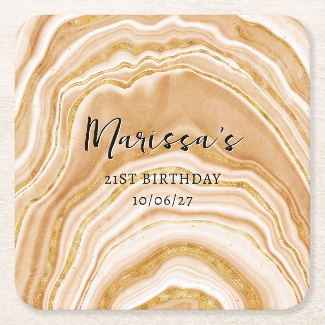 Imitats Golden Agate 21. Geburtstag Rechteckiger Pappuntersetzer (Vorderseite)
