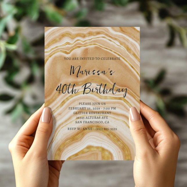 Imitats Golden Agate 40. Geburtstag Einladung (Faux Golden Agate 40th Birthday Invitation)