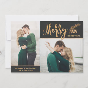 Imitats Golden Foil Elegantes Foto Schwarz Feiertagskarte