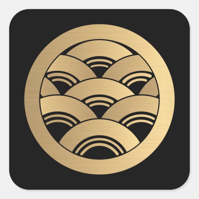 Imitats Golden Waves Oriental Japanisch Kamon Quadratischer Aufkleber (Vorderseite)