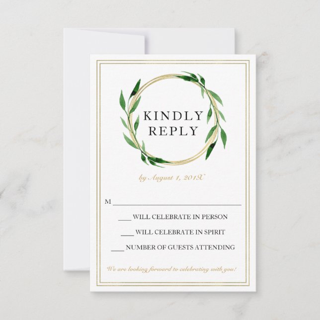 Imitats Golden Wreath Wedding RSVP Card (Vorderseite)