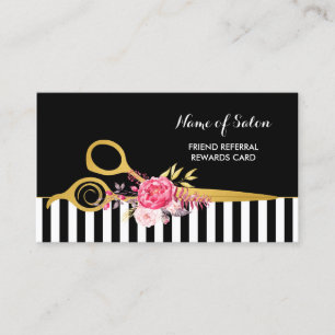 Imitats Goldene Schere Rosa Blumenhaarsalon Befass Empfehlungskarte