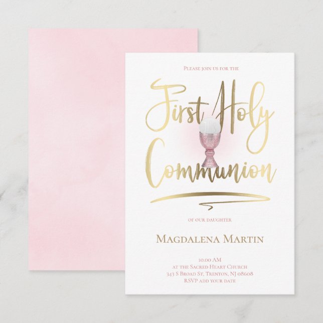 Imitats Goldschrift Erste Heilige Kommune Einladung (Vorne/Hinten)