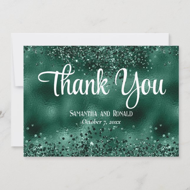 Imitats Green Glitzer and Foil Wedding Danke Karte (Vorderseite)