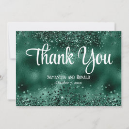 Imitats Green Glitzer and Foil Wedding Danke Karte