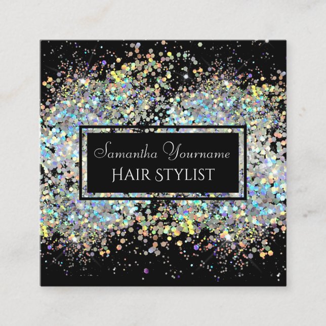 Imitats Holographic Glitzer Hair Stylist Quadratische Visitenkarte (Vorderseite)