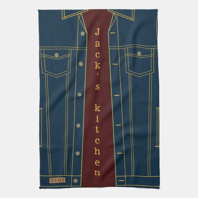 Imitats Jeans Jacket Kitetücher Individuelle Name  Geschirrtuch (Vertikal)