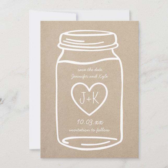 Imitats Kraft Papier rustikale Mason Glas Save the Date (Vorderseite)